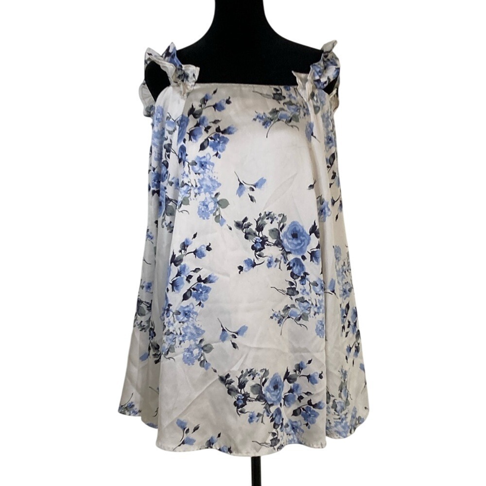If by Sea Womens Off Shoulder Tank Tunic Top Dress Size S Floral Cream Navy
